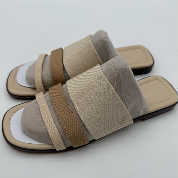Vivaia Doris Square Toe Slide Sandal Old Money Knit Comfort Soft Tan 8 - Picture 1 of 6